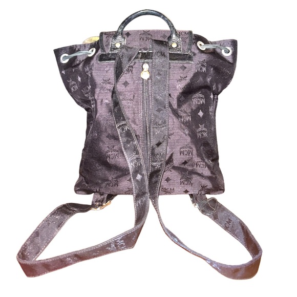 MCM Vintage Black and Gold Hardware Jacquard Classic Drawstring Nylon Backpack - Picture 6 of 11